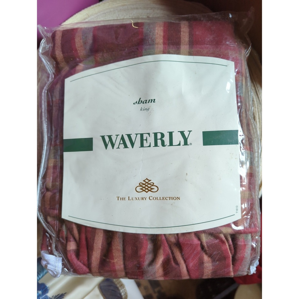 Beautiful Waverly Luxury Collection King Sham Plaid Red Tan Ruffles Rustic Cabin